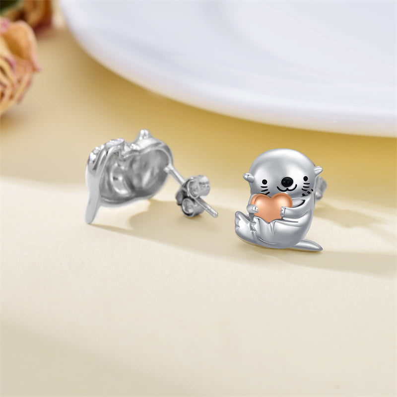 Sterling Silver Otter Stud Earrings