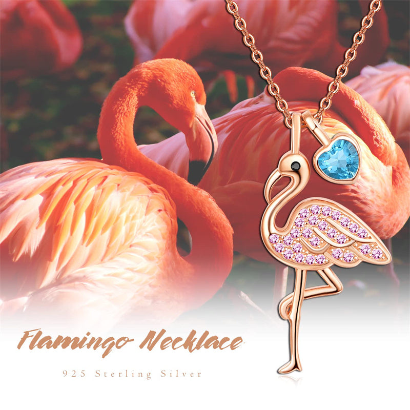 Sterling Silver Birthstone Flamingo Pendant Necklace