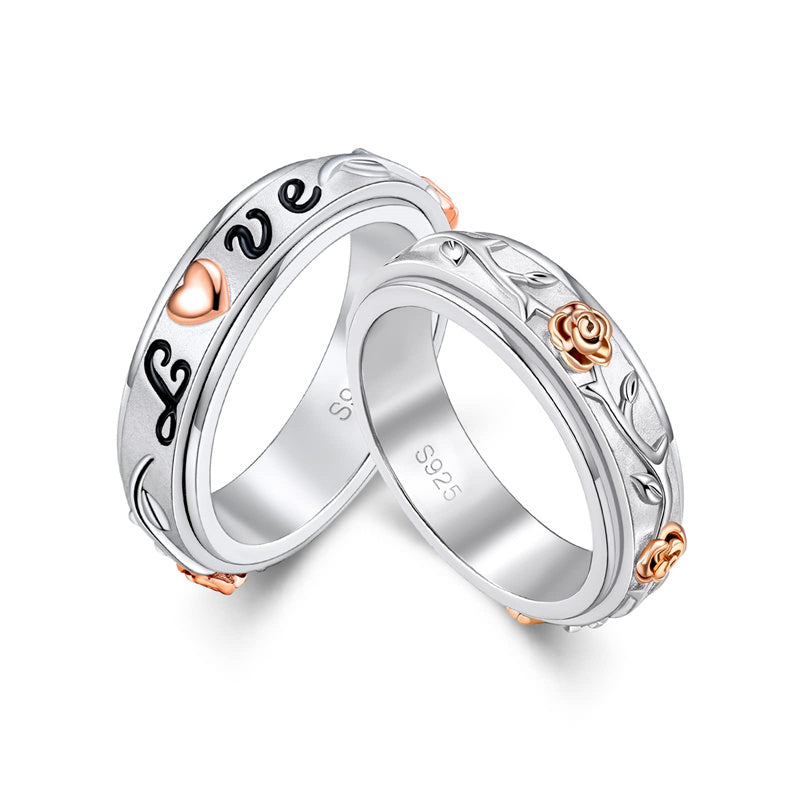 Sterling Silver Sunflower Rose Flower Daisy ADHD Stress Relieving Anxiety Spinner Rings