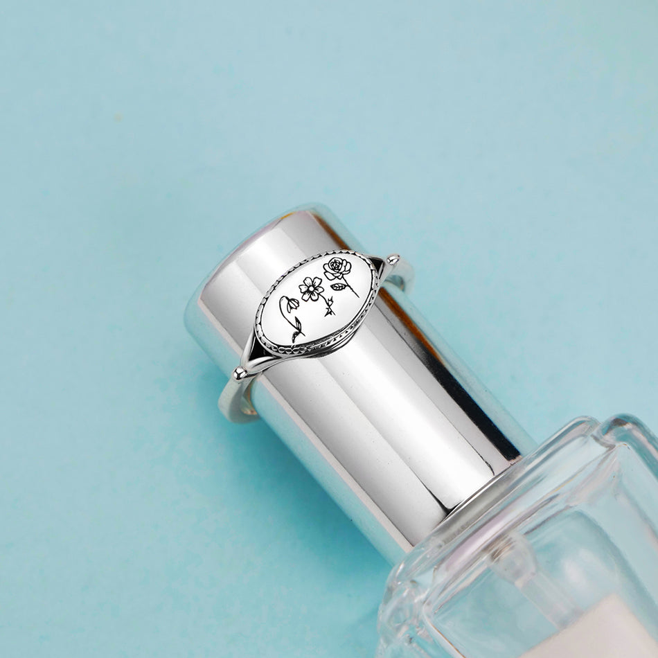 Sterling Silver Personalized Birth Flower Ring Wildflower Nature Ring