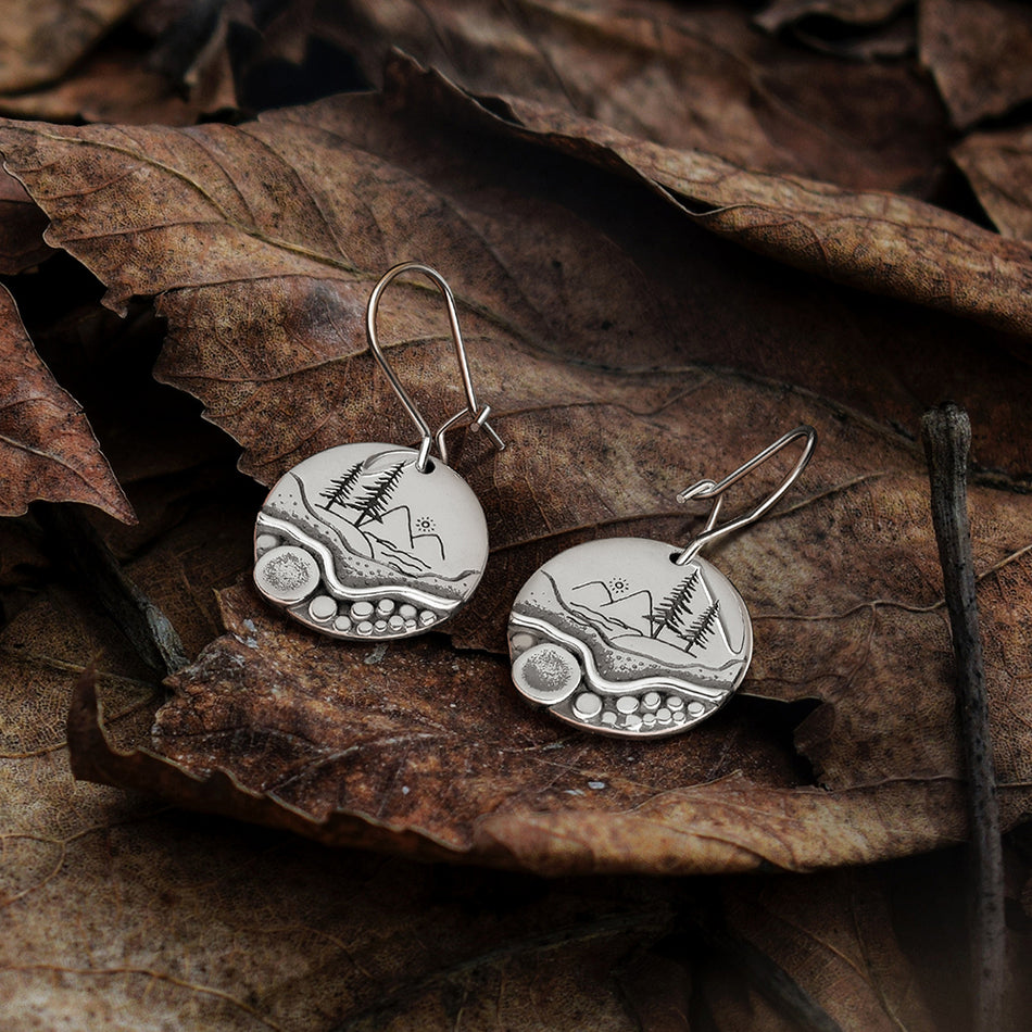 Sterling Silver Trail Mini Forest Pebble Wildflower Dangle Earrings