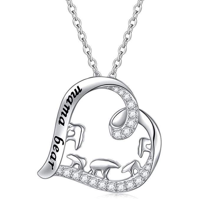 Sterling Silver For Mom Necklace Mothers Day Gift Mama Bear Pendant Necklace or Bracelet for Mum Animal necklace DAOCHONG 4 cubs