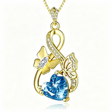 Heart Birthstone 14K  Gold Plated Butterfly Pendant Necklace for Women
