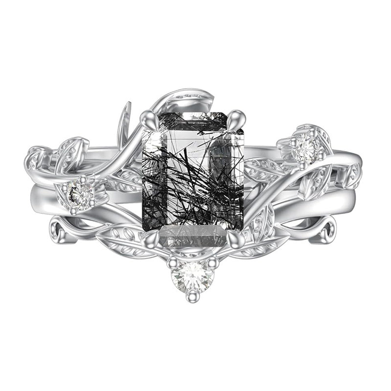 Sterling Silver Pear Oval Kite Heart Hexagon Emerald Coffin Cut Gemstone Engagement Promise Ring Set