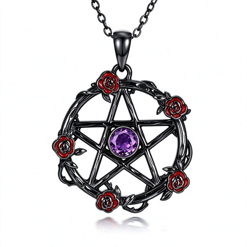 Sterling Silver Black Heart Skeleton Birthstone Necklace With Engraved Halloween Gift