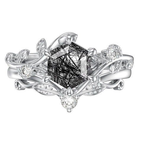 Sterling Silver Pear Oval Kite Heart Hexagon Emerald Coffin Cut Gemstone Engagement Promise Ring Set