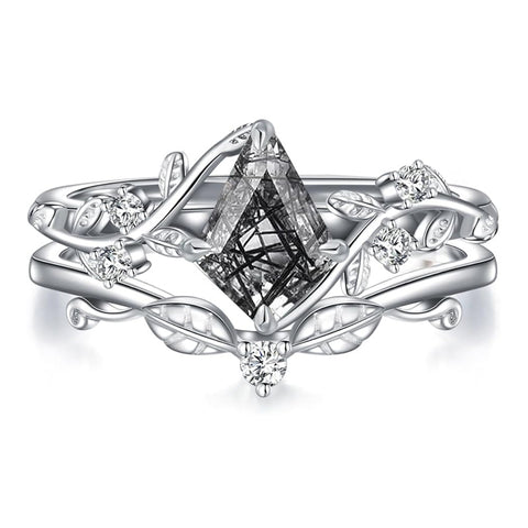 Sterling Silver Pear Oval Kite Heart Hexagon Emerald Coffin Cut Gemstone Engagement Promise Ring Set