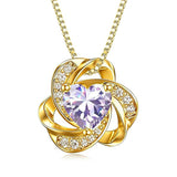 10K 14K 18K Gold 12 Months Birthstones  Love Knot Pendant Necklace
