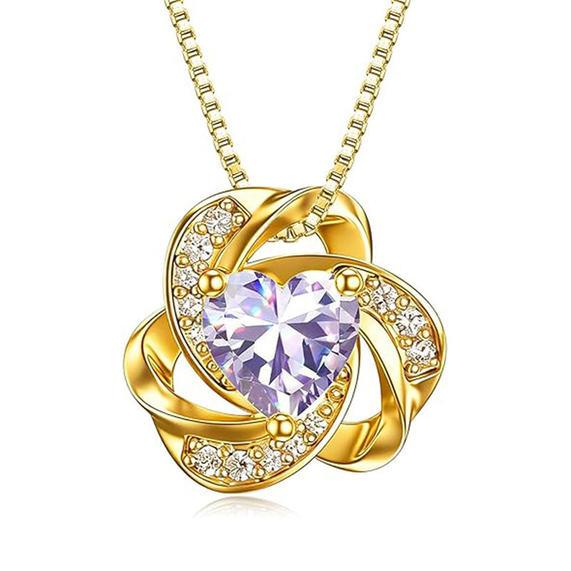 10K 14K 18K Gold 12 Months Birthstones  Love Knot Pendant Necklace