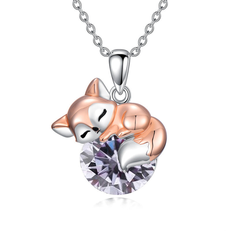 Sterling Silver 12 Month Birthstone Fox Pendant Necklace for Women