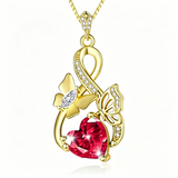 Heart Birthstone 14K  Gold Plated Butterfly Pendant Necklace for Women