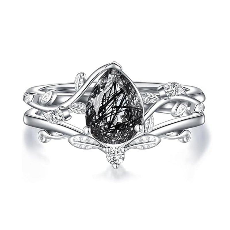 Sterling Silver Pear Oval Kite Heart Hexagon Emerald Coffin Cut Gemstone Engagement Promise Ring Set