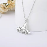 Sterling Silver Weightlifting Dumbell Necklace Barbell Fitness Gym Trainer Charm Pendant