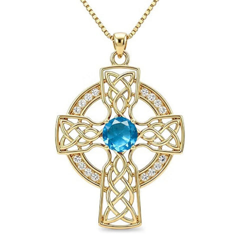 14K Gold Plated Birthstone Celtic Knotwork Cross Necklace for Women