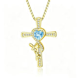 14K Gold Plated Birthstone Butterfly  Cross Pendant Necklace Anniversary Birthday for Her