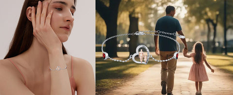 Sterling Silver 12 Birthstones Father Daughter Bracelet Gift for Daughter
