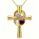 14K Gold Plated Dainty Heart Birthstone Pendant Cross Necklace for Women Religious Gift