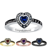 Sterling Silver Heart Personalized Birthstone Engraved Class 2025 Ring for Women