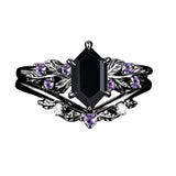 Sterling Silver Hexagon Gemstone Vintage Leaf Engagement Wedding Anniversary Ring Set