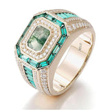 Sterling Silver 10K 14K 18K Gold Emerald Cut Gemstone Engagement Ring Wedding Anniversary Ring for Men