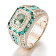 Sterling Silver 10K 14K 18K Gold Emerald Cut Gemstone Engagement Ring Wedding Anniversary Ring for Men