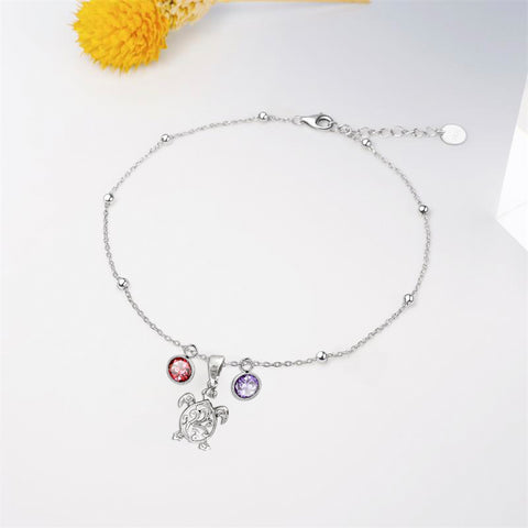 Sterling Silver Personalized Filigree Turtle Orca Whale Single Layer Anklet Bracelet