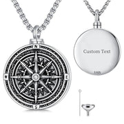 Sterling Silver Personalized Text Compass Urn Necklaces for Ashes