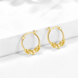 14K Yellow Gold Angel Wings Small Hoop Earrings Jewelry Gifts