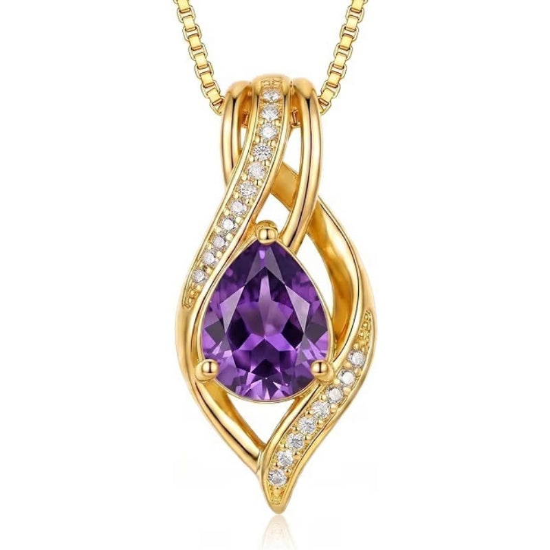 14K Gold Plated  Teardrop Birthstone Infinity Pendant Necklace for Women
