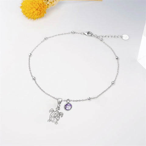 Sterling Silver Personalized Filigree Turtle Orca Whale Single Layer Anklet Bracelet