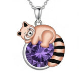 Sterling Silver Birthstone Red Panda Pendant Necklace for Women Birthstone Christmas Birthday  Gifts