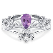 Sterling Silver Pear Shaped Gemstone Engagement Rings Set for Women
