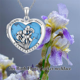 Sterling Silver Turquoise Personalized Photo 12-Month Birth Flower Pendant Necklace