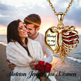 14K Gold Plated  Heart Birthstone Skeleton Necklace With Engraved