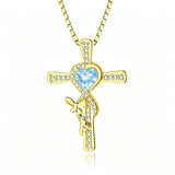 14K Gold Plated Birthstone Butterfly  Cross Pendant Necklace Anniversary Birthday for Her