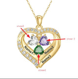 14K Gold Plated Personalized 1-5 Heart Birthstone Names Necklace  for Women