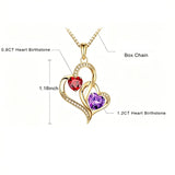 14K Gold Plated Double Heart Birthstone Necklace Anniversary Birthday Gifts