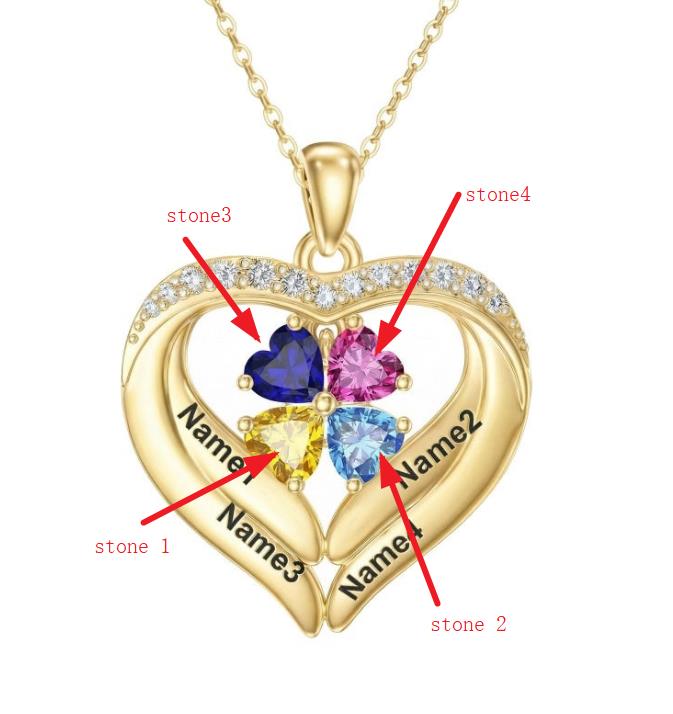 14K Gold Plated Personalized 1-5 Heart Birthstone Names Necklace  for Women