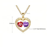 14K Gold Plated Double Heart Birthstone Necklace Anniversary Birthday Gifts for Women