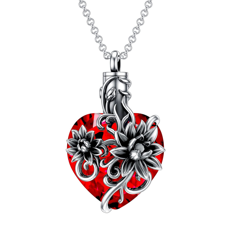 Sterling Silver Crystal Lotus Sunflower Urn Necklace for Ashes