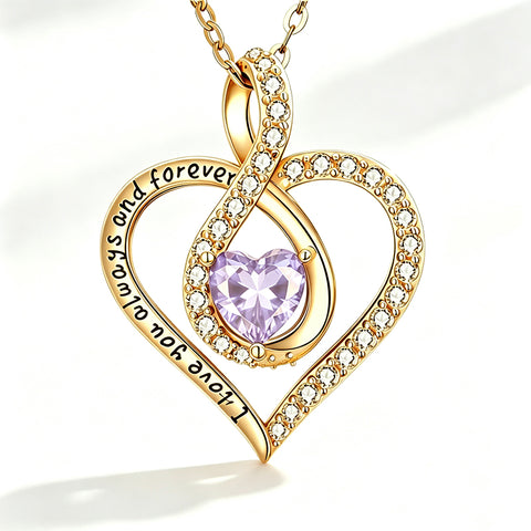 14K Gold Plated Love Heart Birthstone Necklace for Women