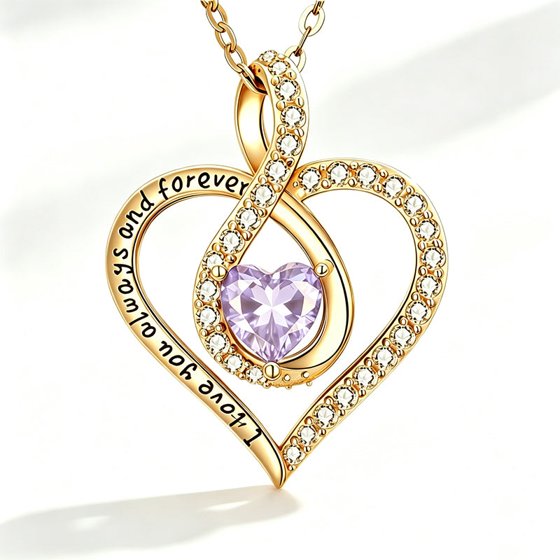 14K Gold Plated Love Heart Birthstone Necklace for Women