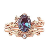 925 Silver 14K Solid Gold Gemstone Engagement Ring Set Leaf Oval Cut Vine Gemstone Bridal Wedding Ring