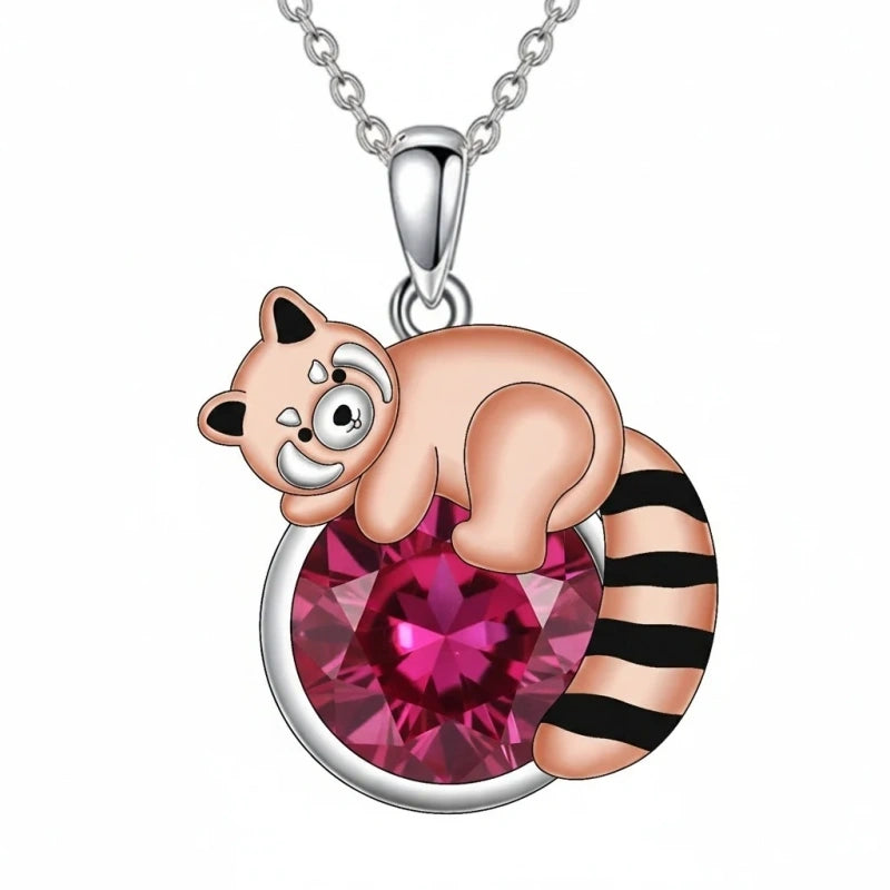 Sterling Silver Birthstone Red Panda Pendant Necklace for Women Birthstone Christmas Birthday  Gifts
