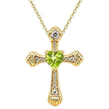 14K Gold Plated Heart Cut Cubic Zirconia Cross  Pendant Necklace For Women Religious Faith Jewelry