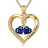 14K Gold Plated Double Heart Birthstone Rose Pendant Necklace for Women