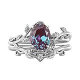 925 Silver 14K Solid Gold Gemstone Engagement Ring Set Leaf Oval Cut Vine Gemstone Bridal Wedding Ring