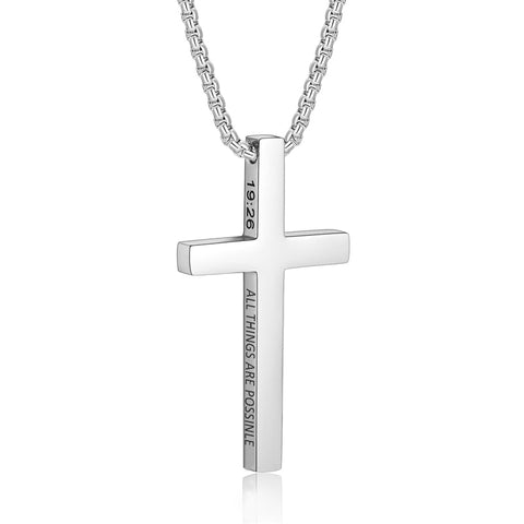 Stainless Steel Cross Necklace for Men Inspirational Bible Verse Cross Pendant Christian Jewelry