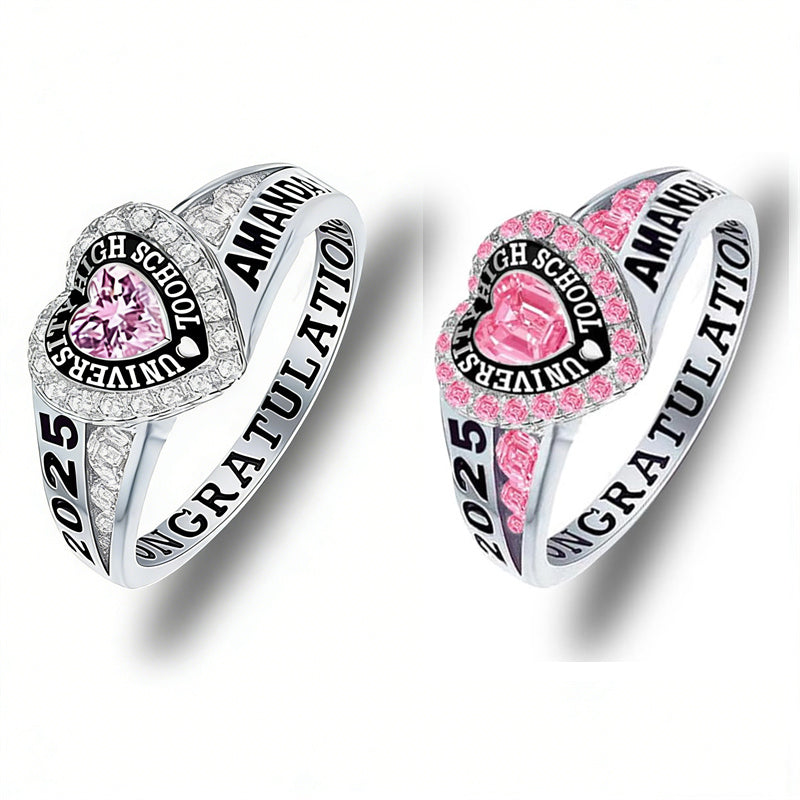 Sterling Silver Personalized Birthstone Engraved Class Rings for Women ...