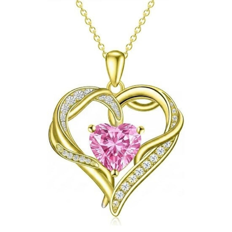 14K Gold  Plated 12 Months Birthstone Forever Love Heart Necklace Birthday Anniversary Wedding Gift